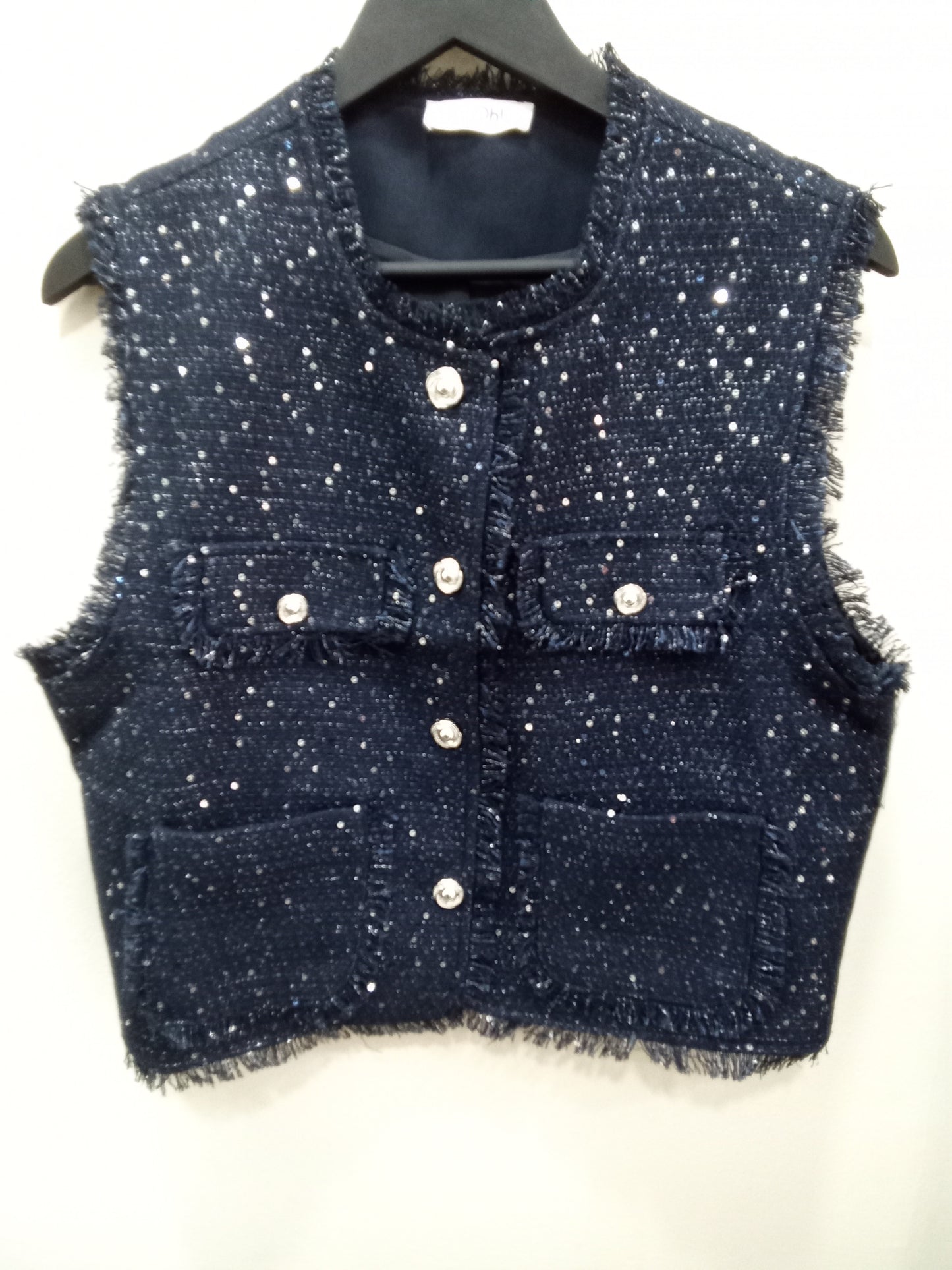 Chaleco bordado azul marino