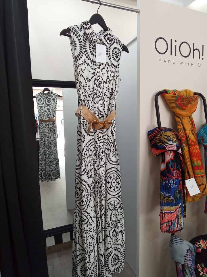 Vestido Blanco con estampado y cinturón